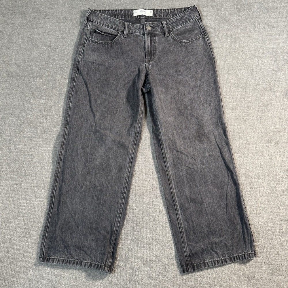 Hollister Low-Rise Baggy Jeans Women's Size 10s (30x28) Black Dark Wash Wide Leg